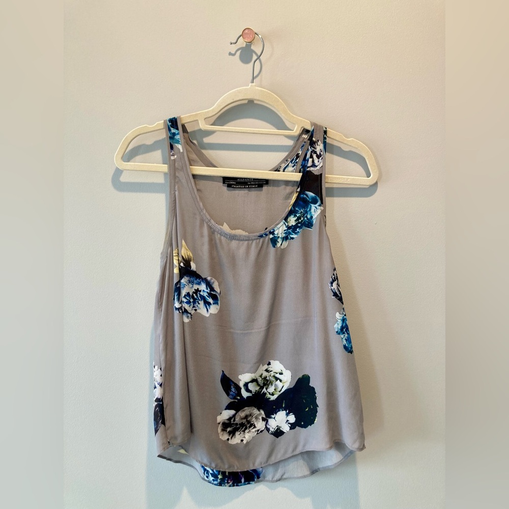 All Saints Silk Gray and Blue Tank Top